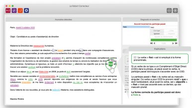 Fenêtre de correction avec explications